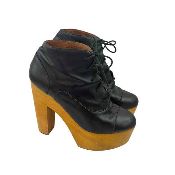 Ecote Platform Booties Womens 7 Black Leather Whimsigoth Grunge Witchy Wood Heel - Picture 1 of 13